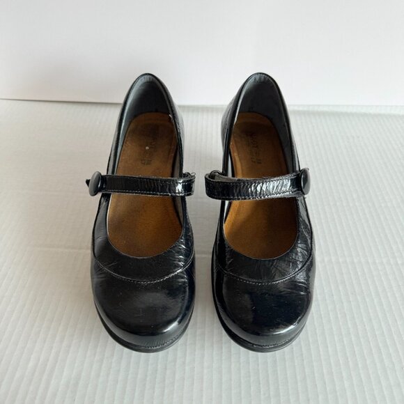 Naot Trendy Mary Janes Shoes Heeled Black Gloss Lace Comb Leather US 7 EUR 38 - Picture 4 of 16